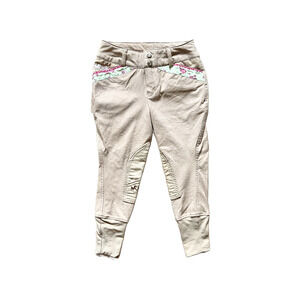 Equine Couture Girls Riding Breeches 8 Tan Floral Equestrian Horseback Riding